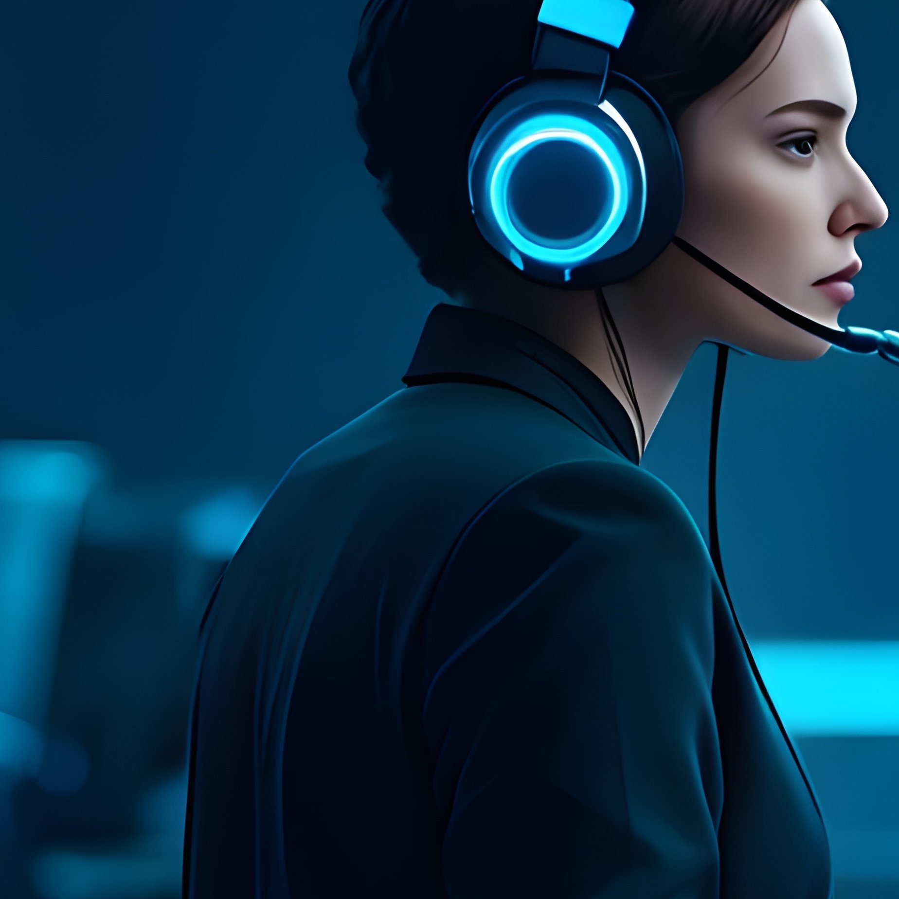 Science Fiction Photorealistic It Support Office With Headsets And Screens - Full Resolution Quality Preview