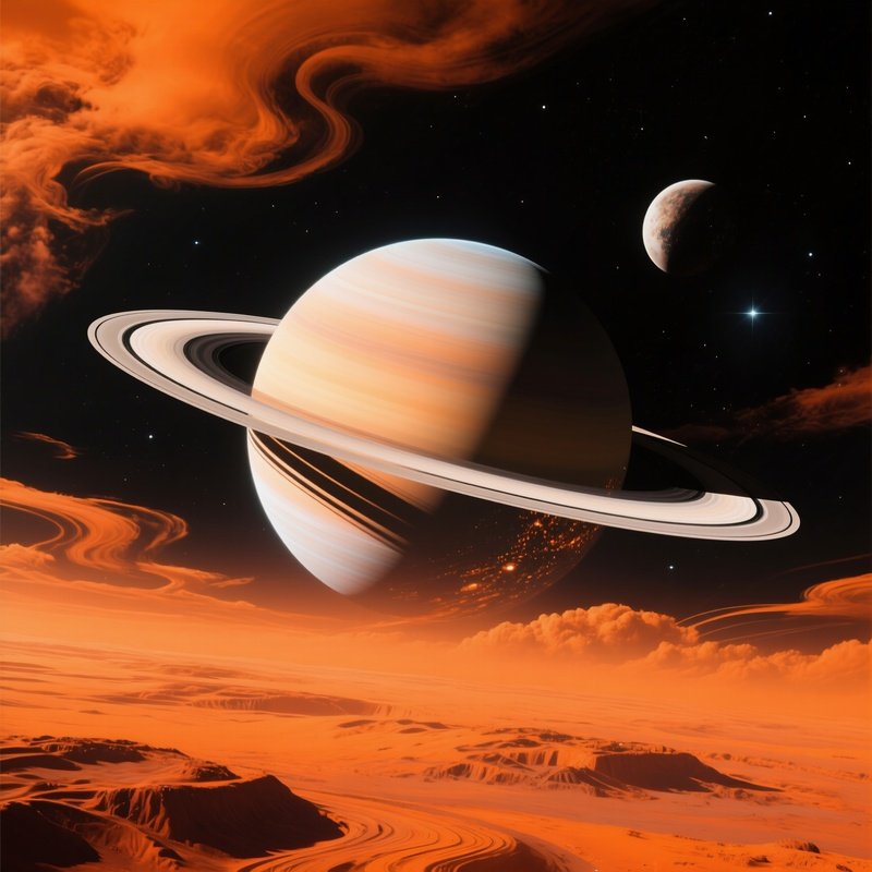 Science Fiction Saturn Viewed From Titan Surface