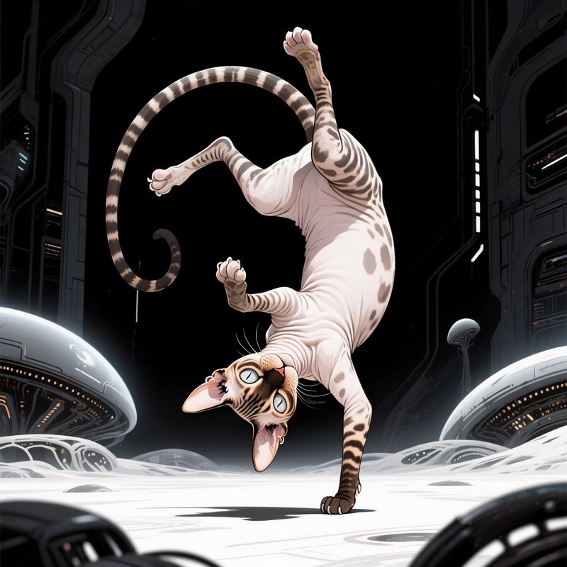 Science Fiction Story With Cat Balinese Head Upside Down