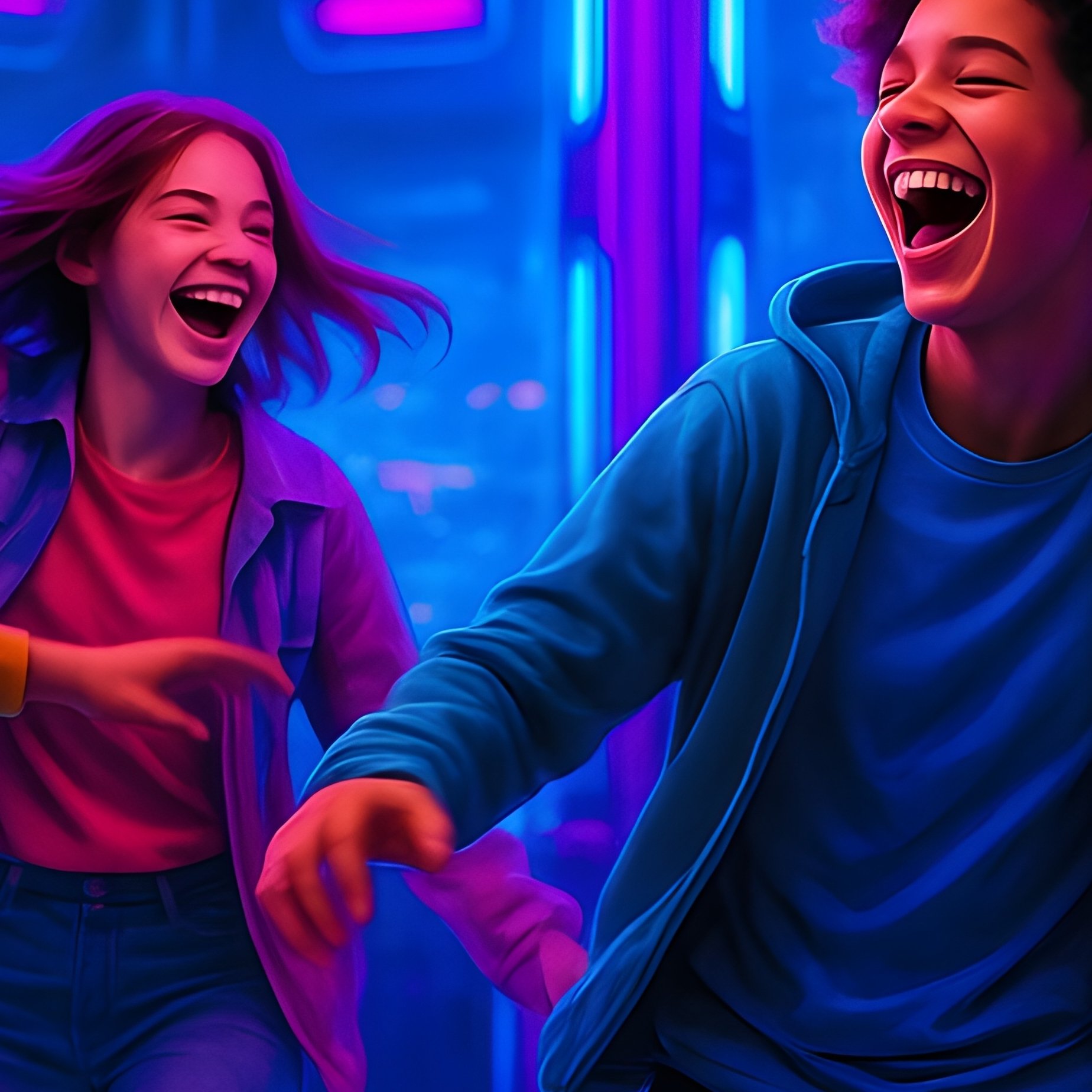 Science Fiction Teens Laughing Break Dance Ride - Full Resolution Quality Preview