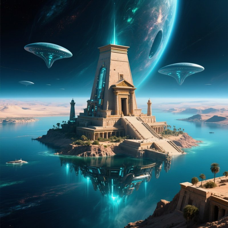 Science Fiction Temple Of Philea Island Calm Nile Water