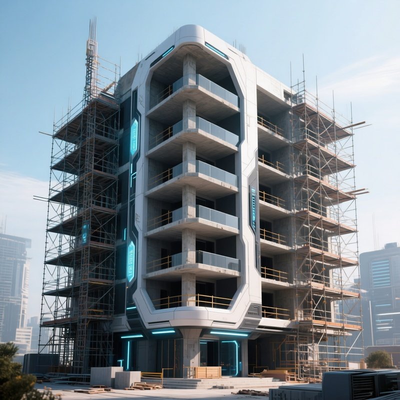 Science Fiction Uncompleted Apartment Complex Scaffolding