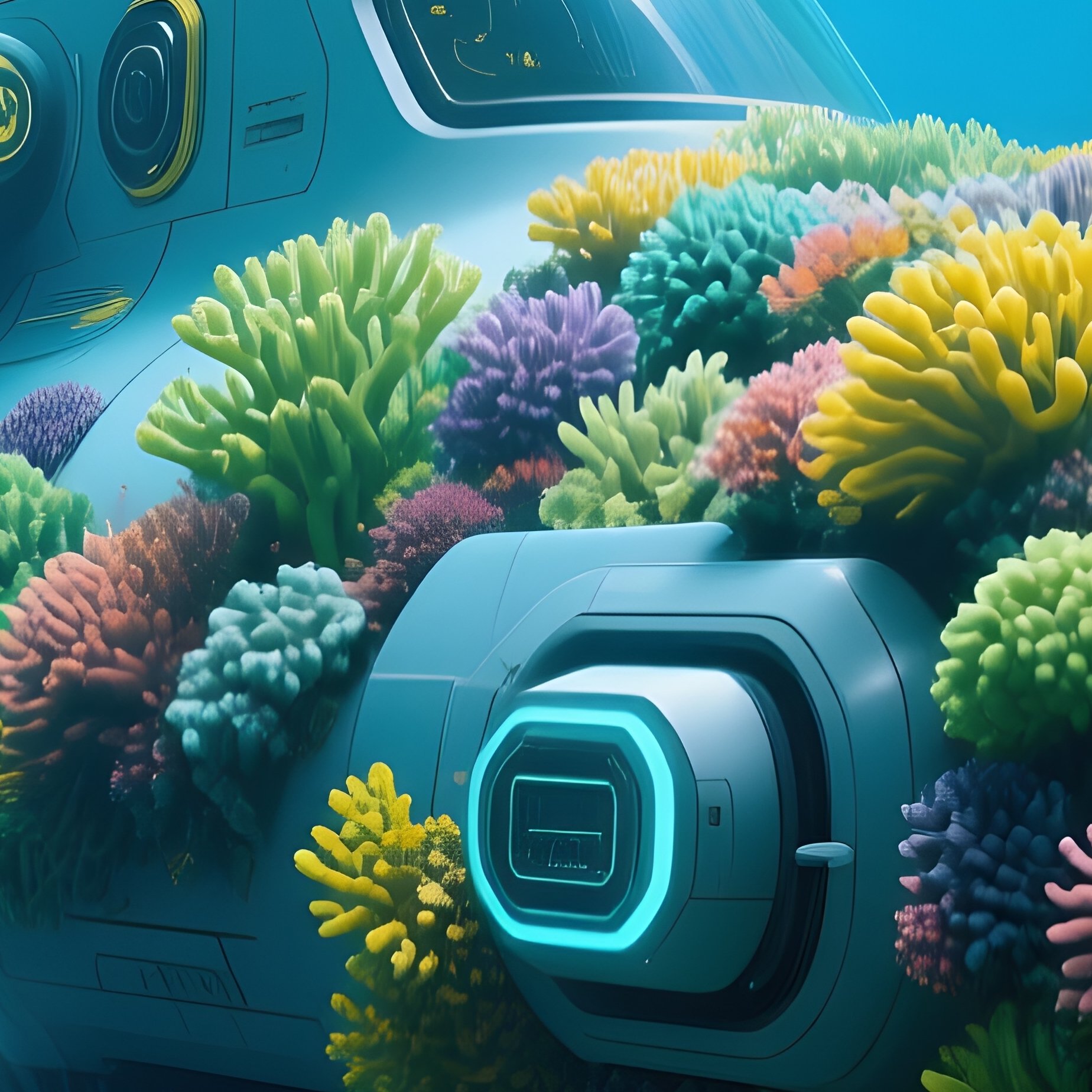 Science Fiction Underwater Coral Garden Robot Submarine - Full Resolution Quality Preview
