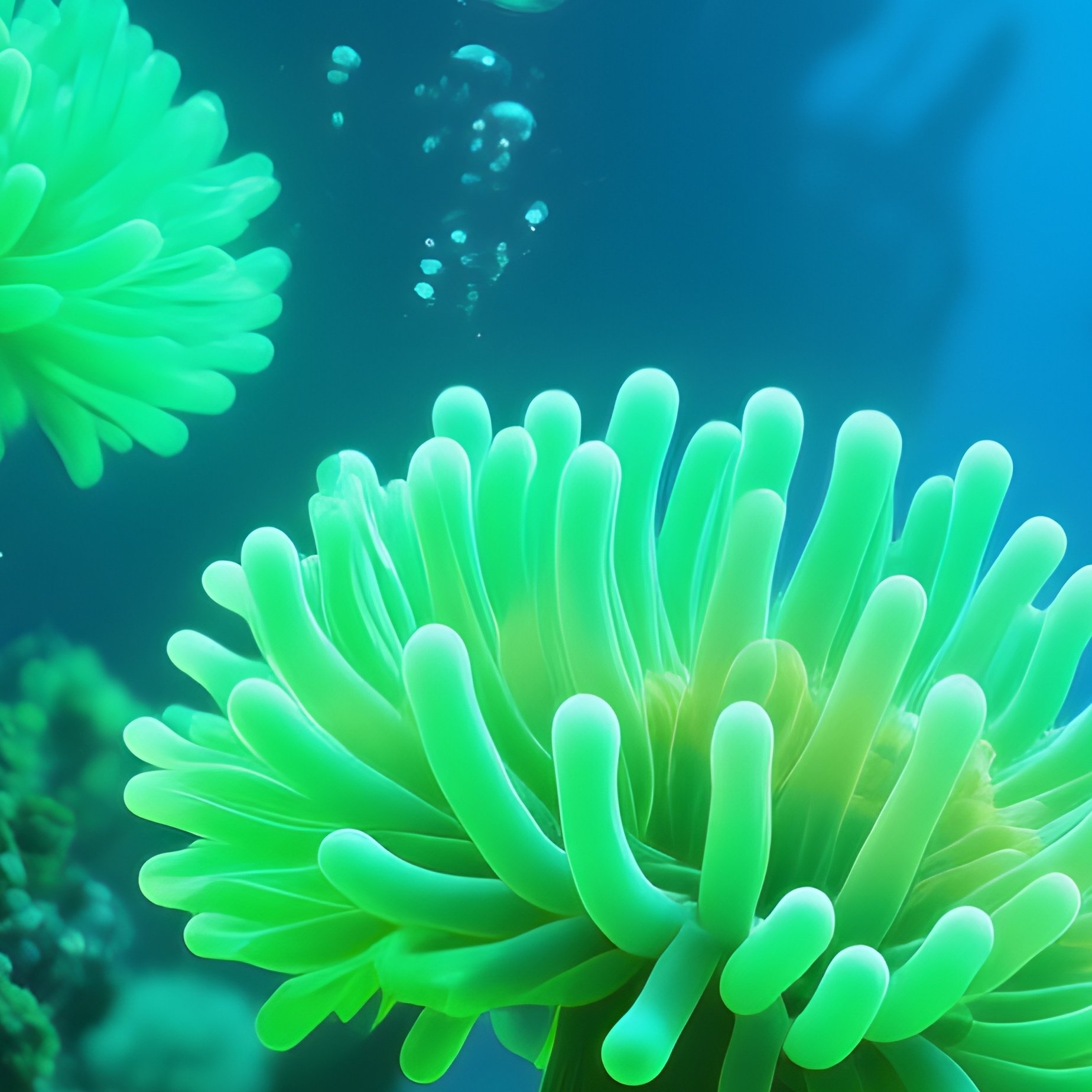 Science Fiction Underwater Coral Reef Neon Green Anemones - Full Resolution Quality Preview