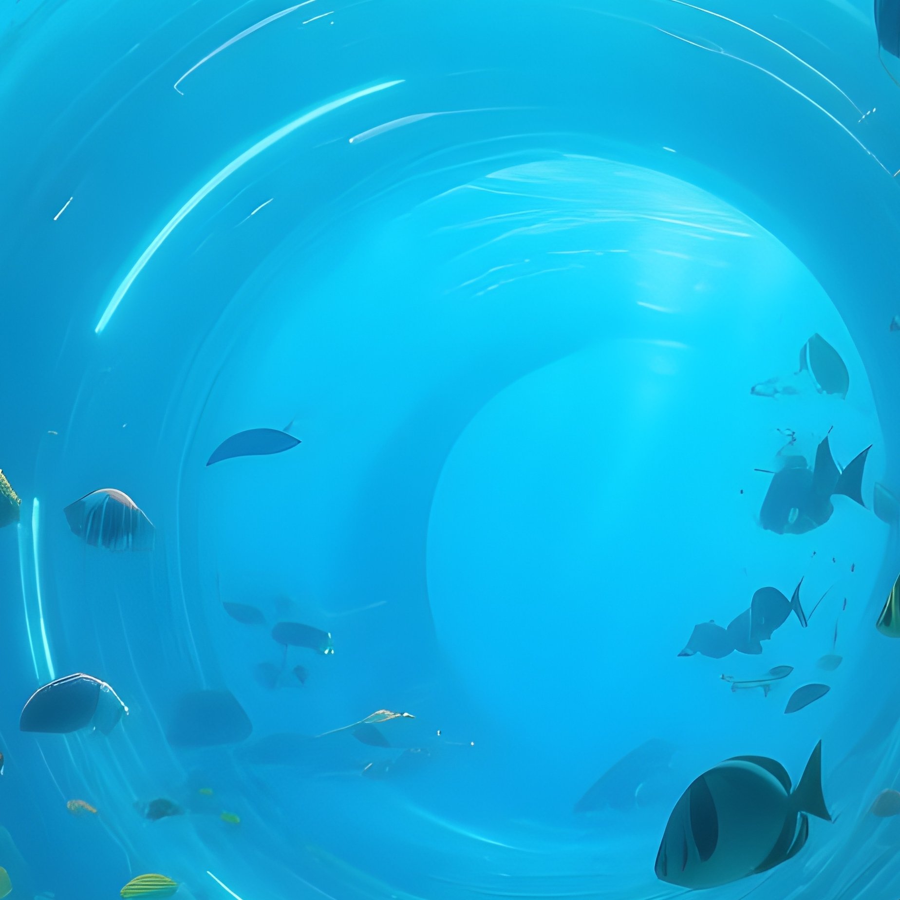 Science Fiction Underwater Coral Tunnel With Fish Rainbow Spiral - Full Resolution Quality Preview
