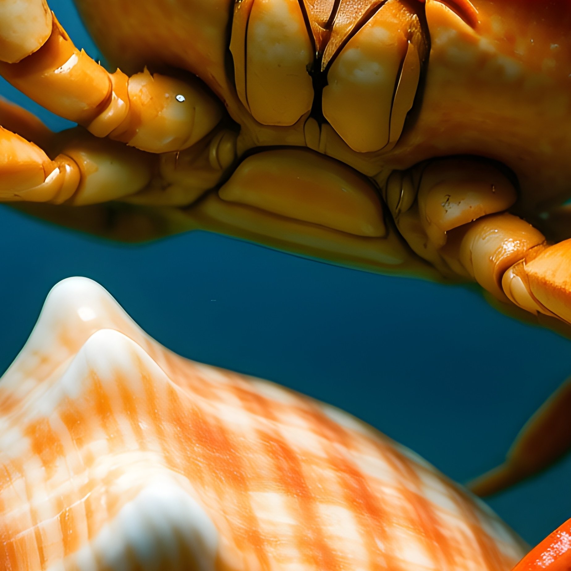 Science Fiction Underwater Crab Waving Conch Shell - Full Resolution Quality Preview