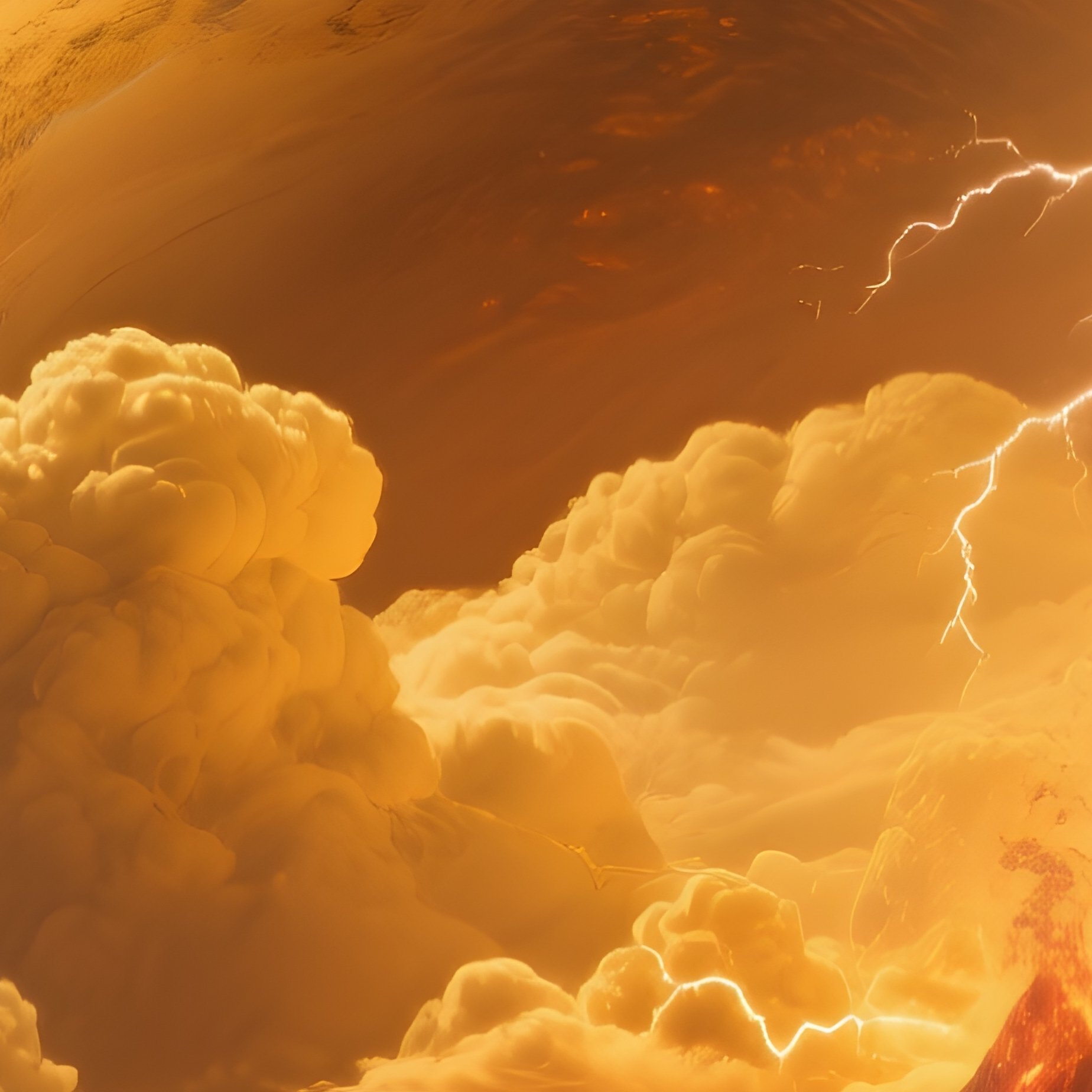 Science Fiction Venus With Golden Clouds Volcanic Lightning - Full Resolution Quality Preview
