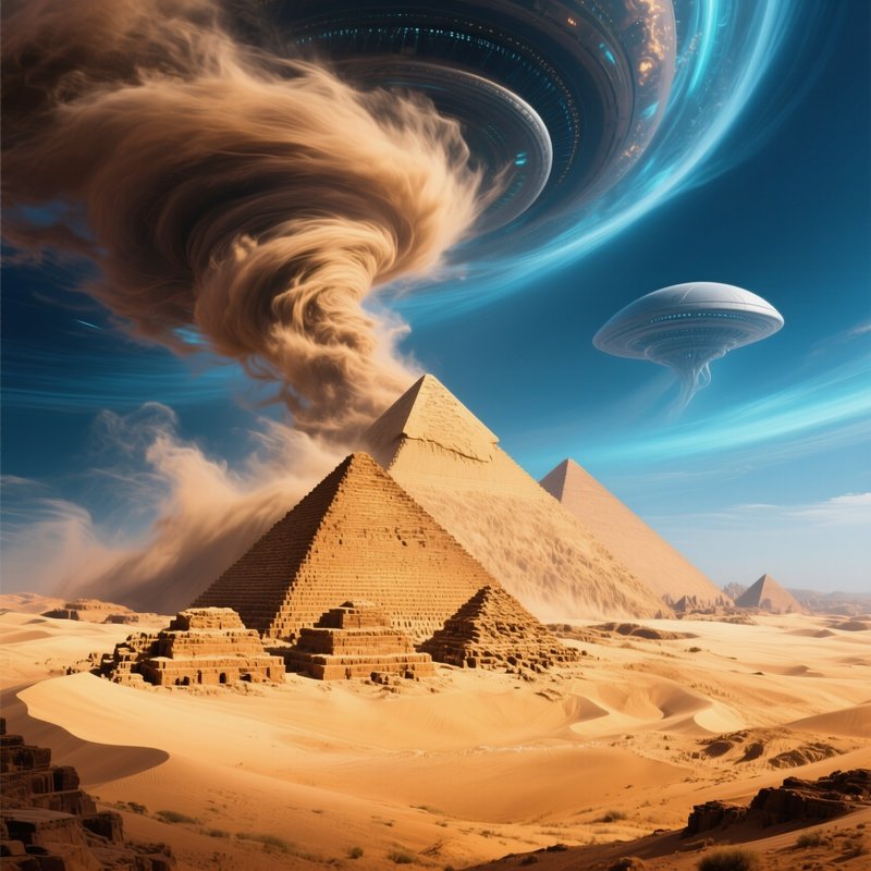 Science Fiction Wind Sweeping Desert Pyramid Of Khafre