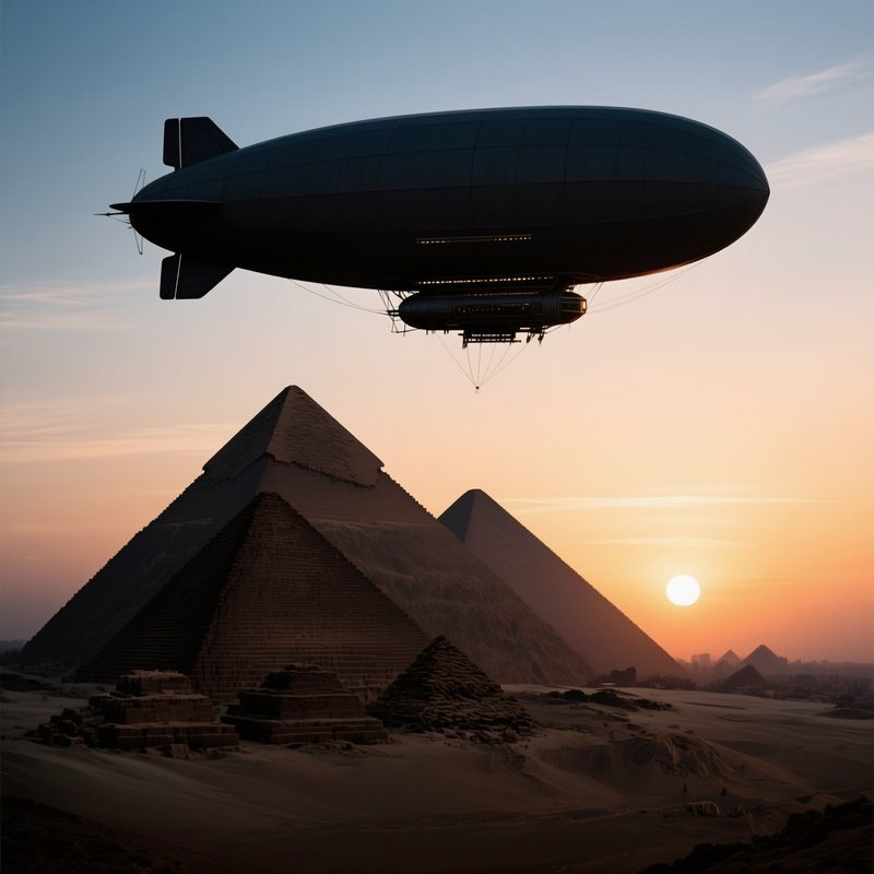 Science Fiction Zeppelin Over Giza Plateau