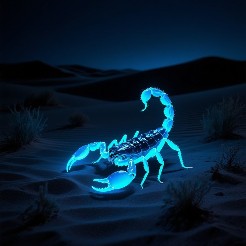Scorpion Glowing Neon Blue Under Uv Blacklight Desert