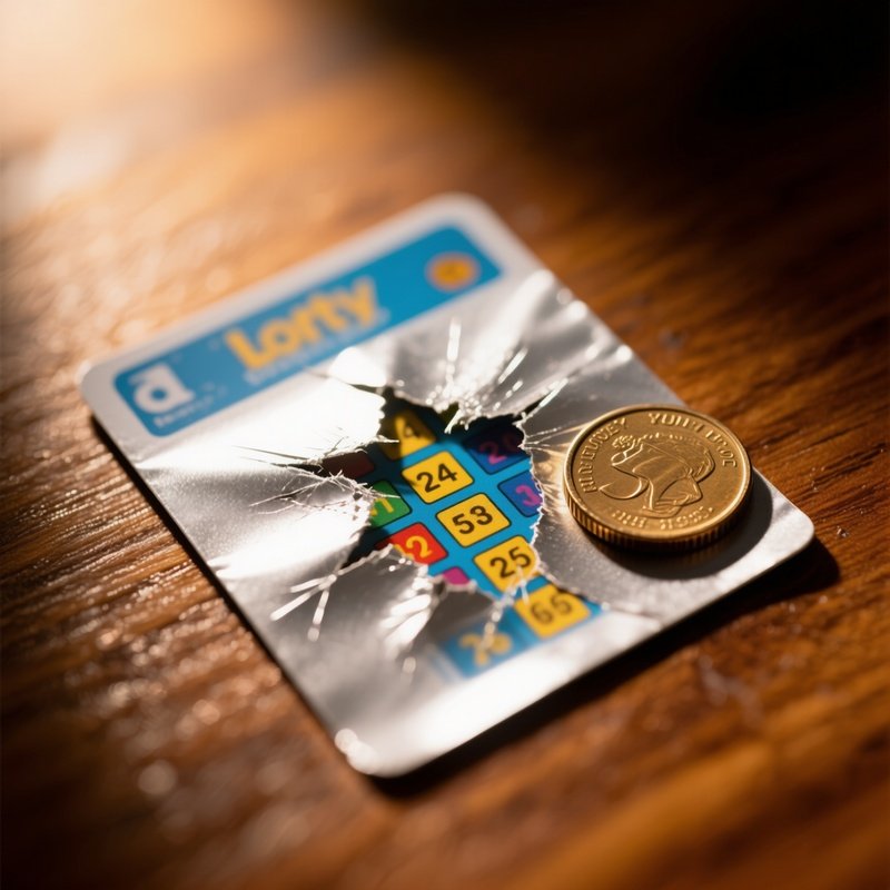 Scratch Card Lottery Ticket Silver Latex Coating Partially Scratched Off With Coin