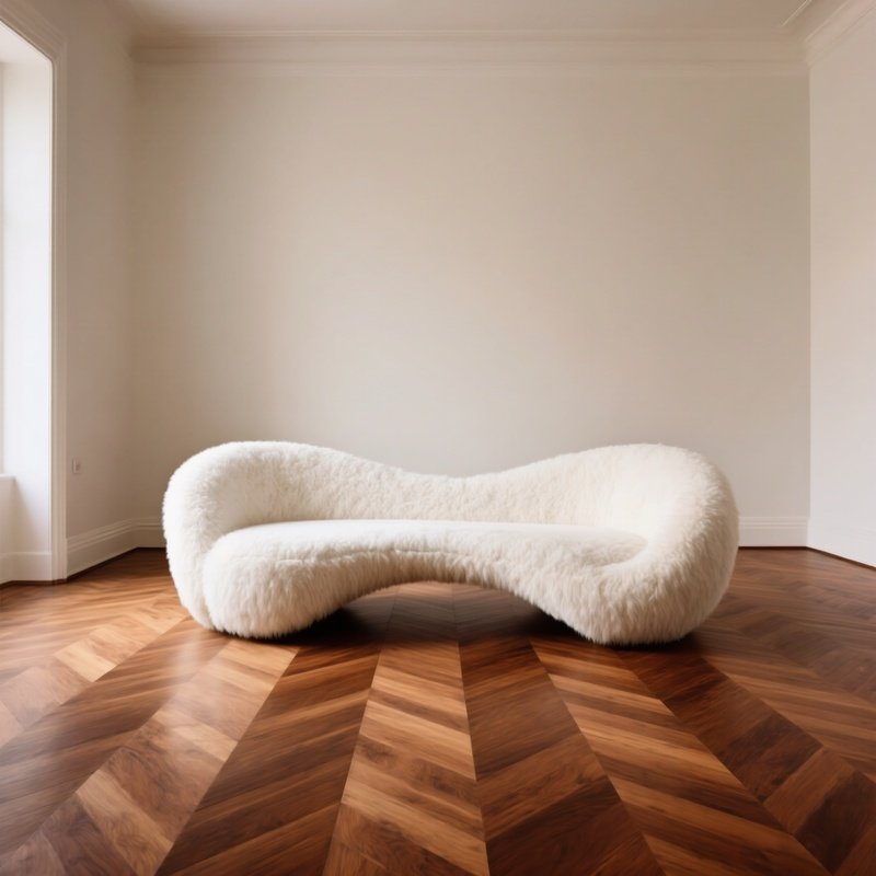 Sculpted Chaise Lounge White Shearling Herringbone Floors