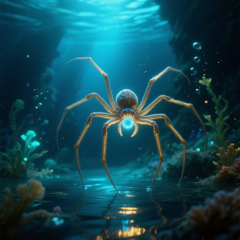 Sea Spider Thin Long Legs Carrying Tiny Glowing Core