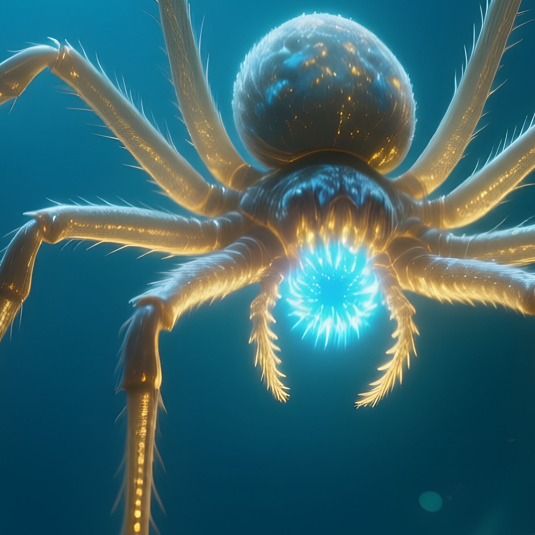 Sea Spider Thin Long Legs Carrying Tiny Glowing Core - Full Resolution Quality Preview