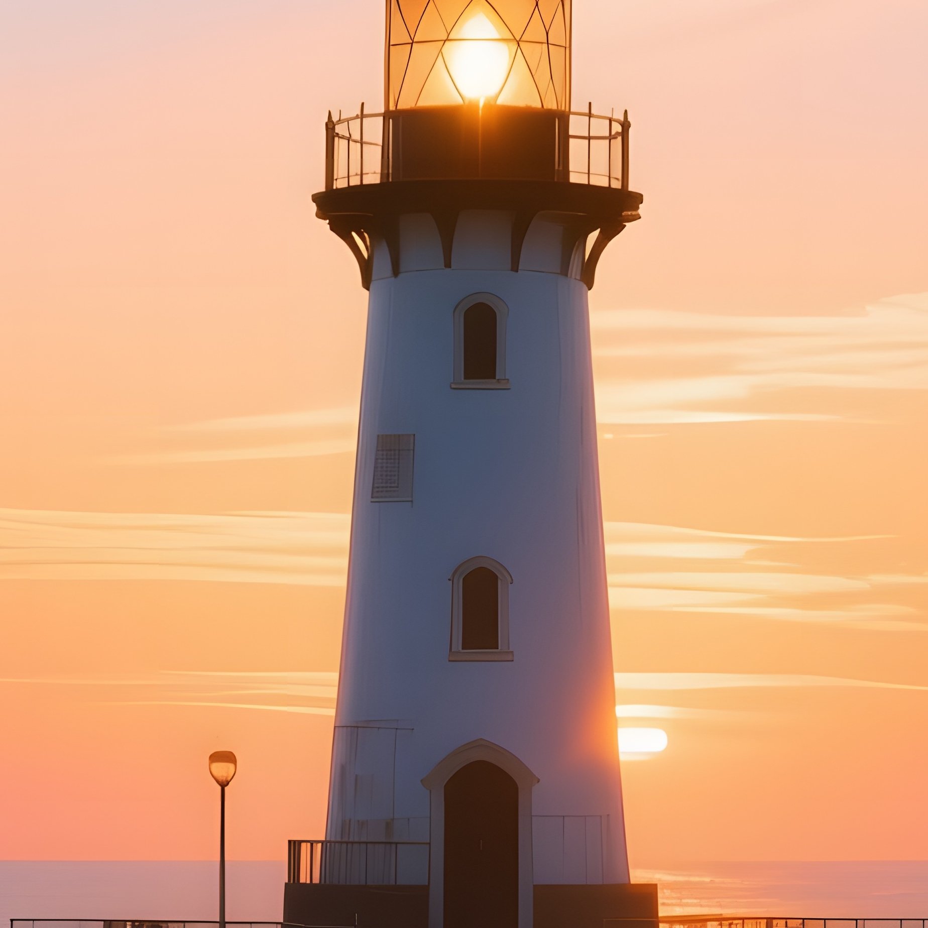 Seaside Pier Sunset Lighthouse Stained Glass Sea Roses - Full Resolution Quality Preview