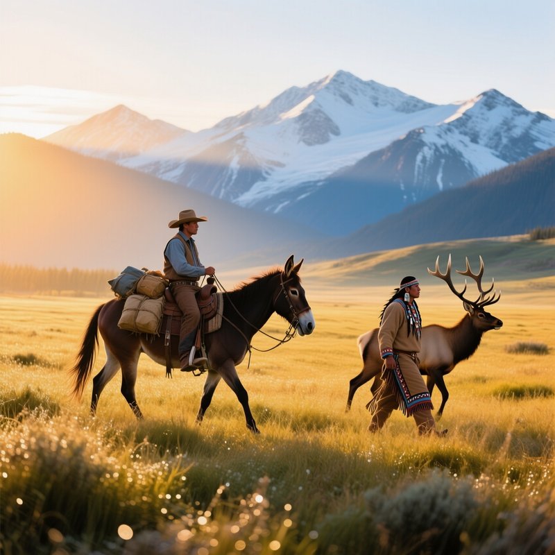 Serene Alpine Meadow Sunrise Cowboy Mule Lakota Hunter