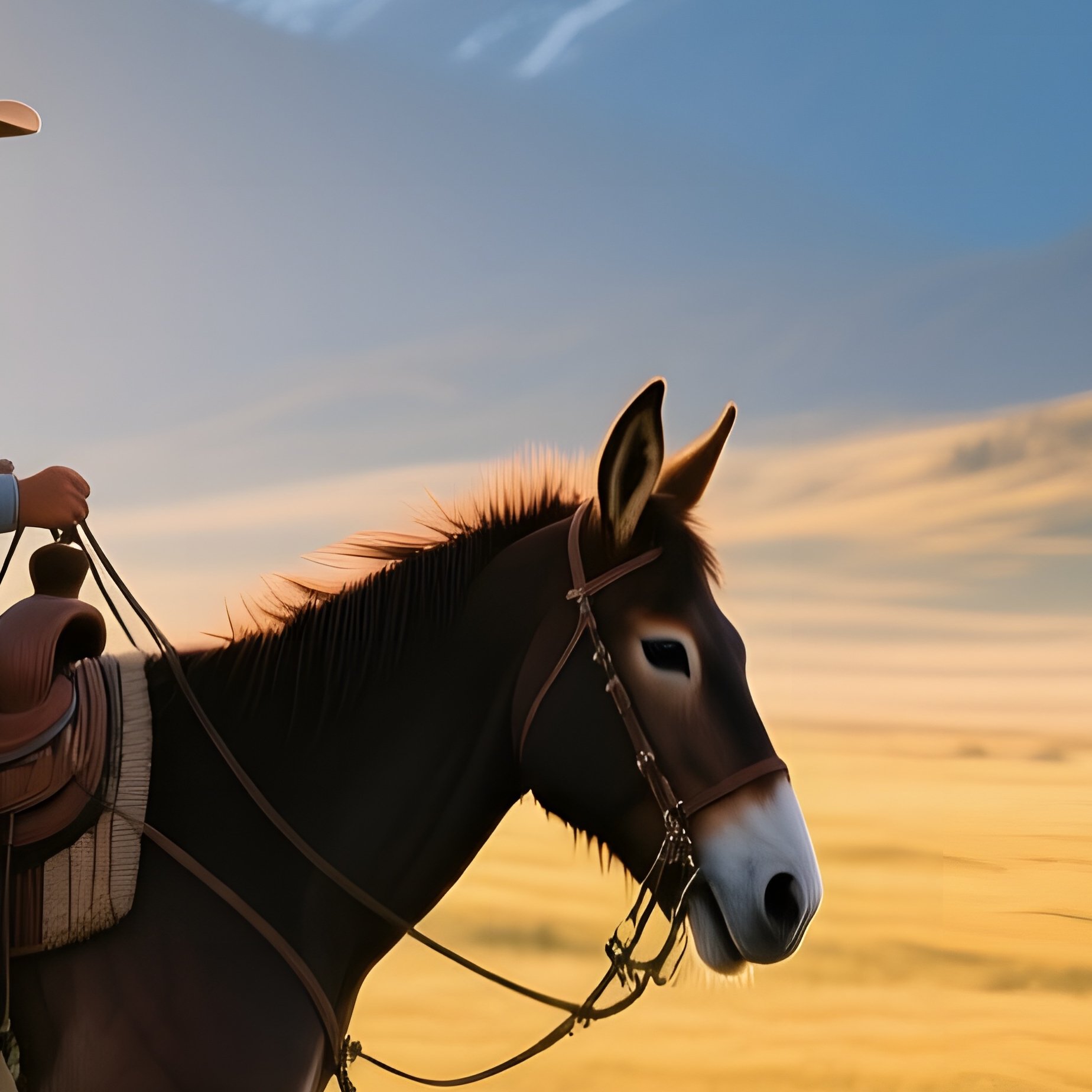 Serene Alpine Meadow Sunrise Cowboy Mule Lakota Hunter - Full Resolution Quality Preview