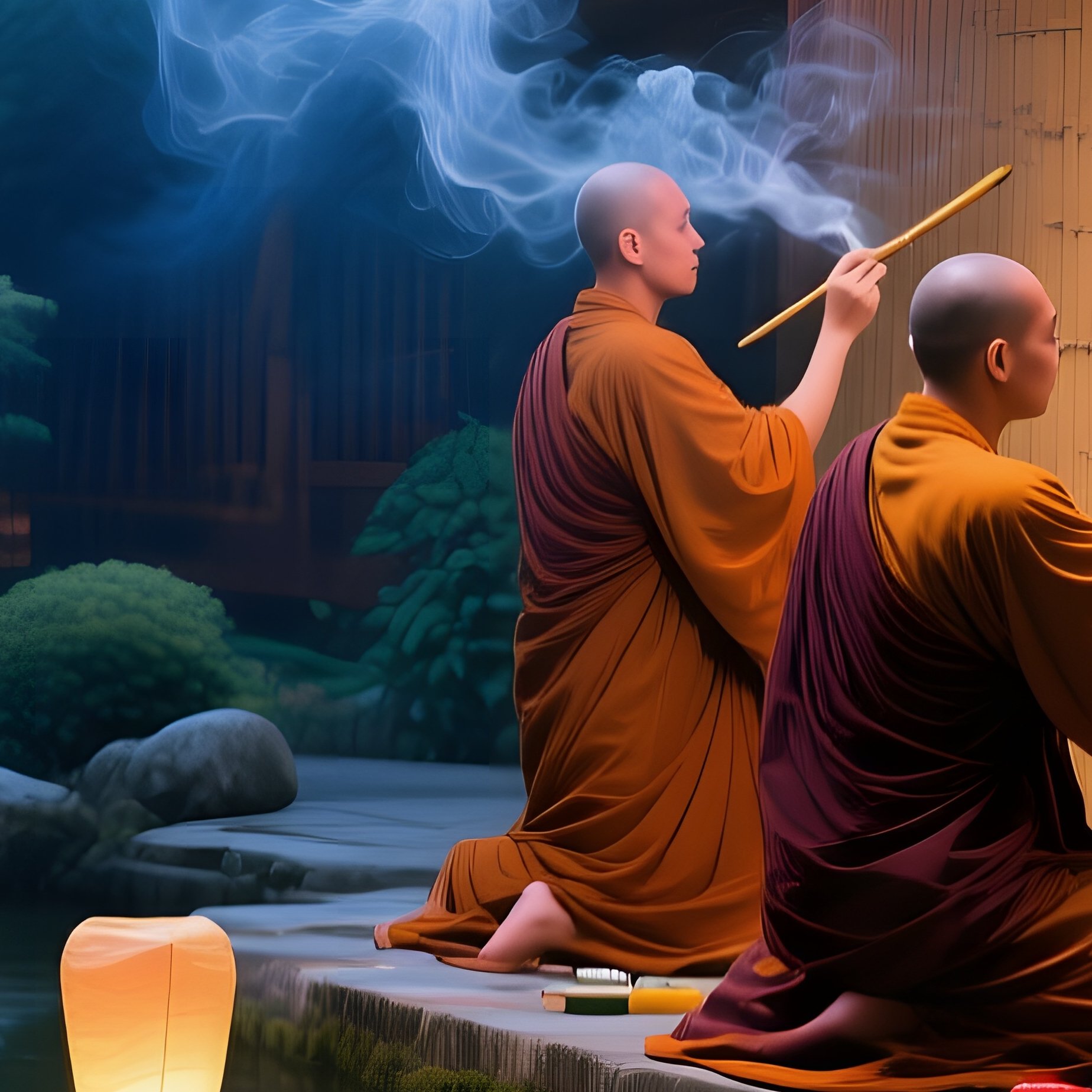 Serene Buddhist Temple Garden At Twilight - Full Resolution Quality Preview