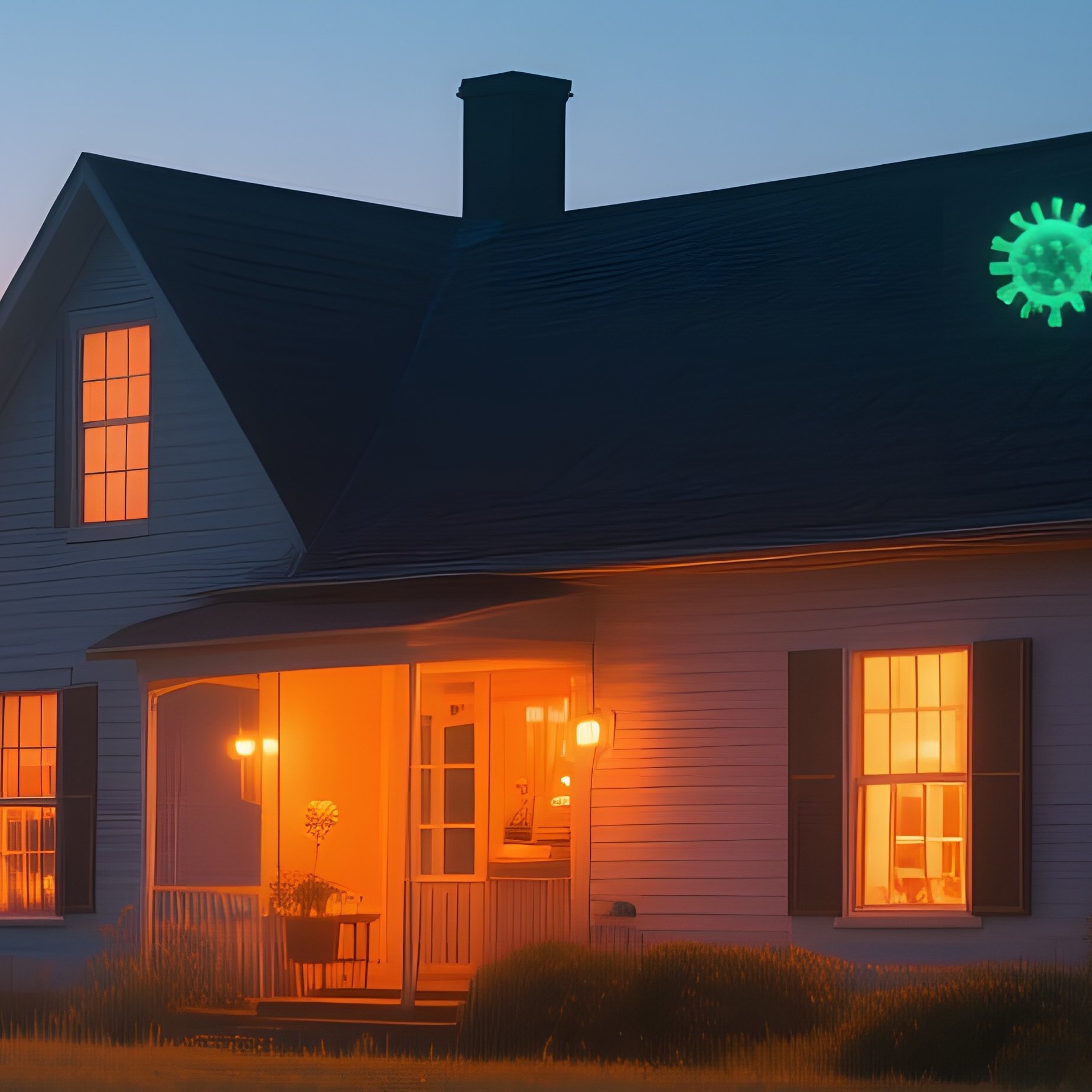 Serene Countryhouse Dusk Neon Virus Fireflies - Full Resolution Quality Preview