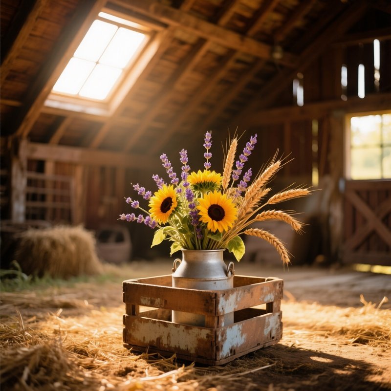Serene Countryside Barn Loft With Sunlight And Bouquet