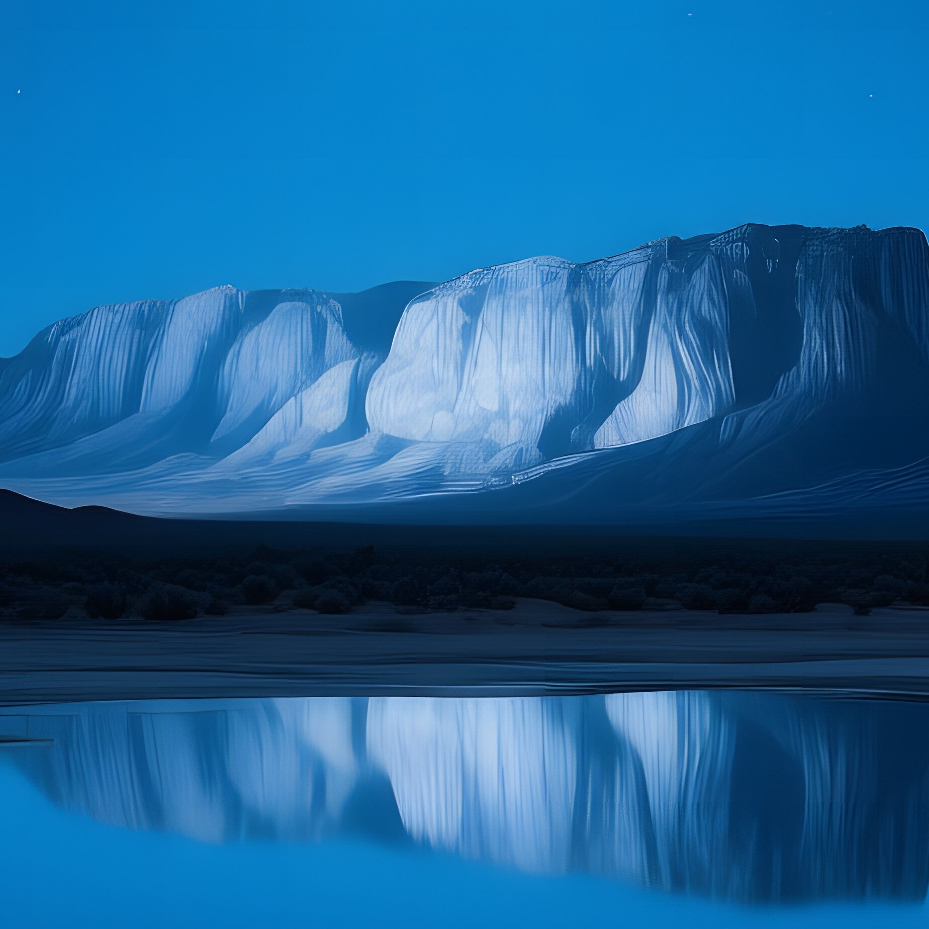Serene Desert Night Arizona Full Moon Star Filled Sky Reflected Dry Lakebed Cacti Silhouettes Mesas - Full Resolution Quality Preview