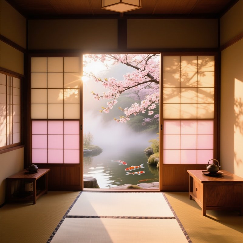Serene Early Morning Japanese Tea House