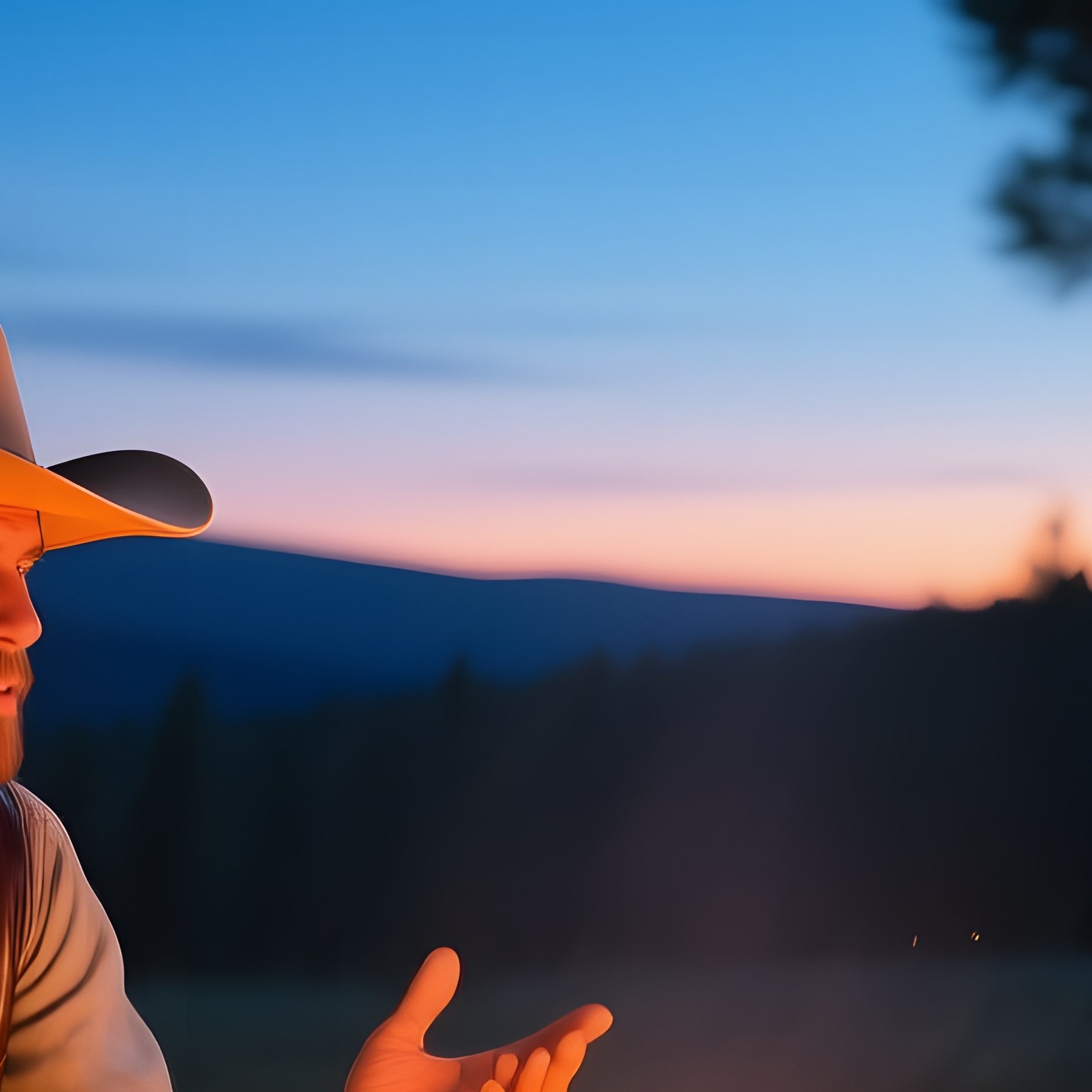 Serene Evening Pine Forest Fire Pit Cowboy Apache Child Drawing - Full Resolution Quality Preview