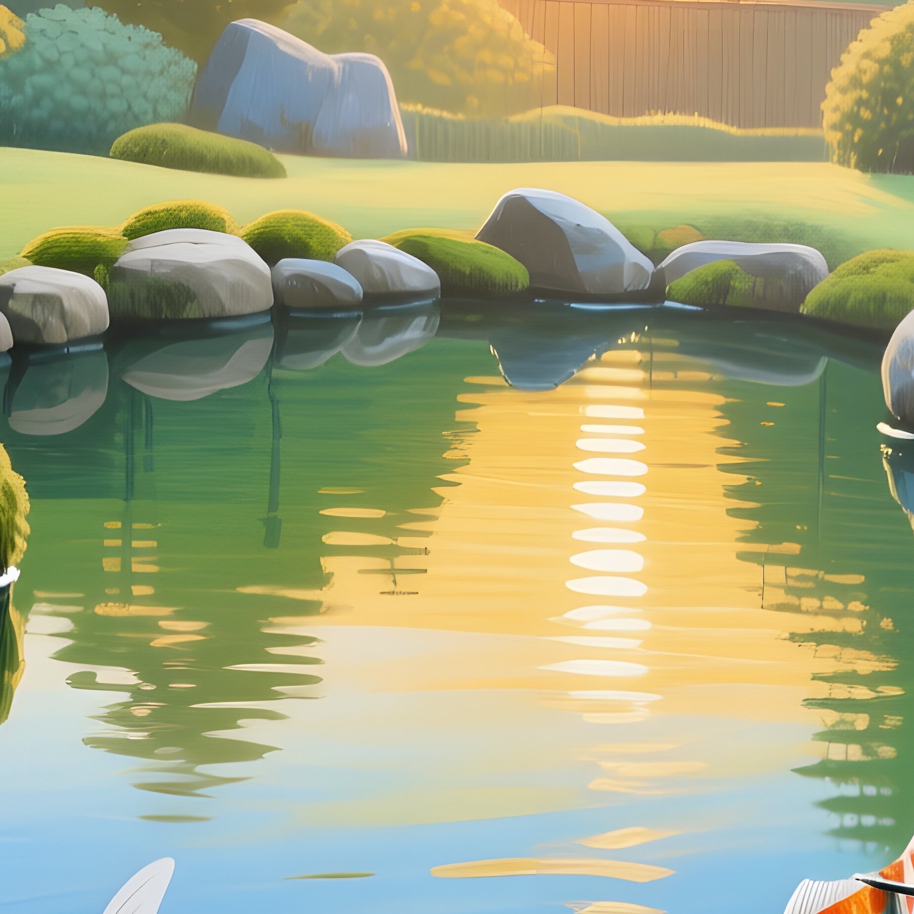 Serene Japanese Garden Sunrise Fresco Koi Pond - Full Resolution Quality Preview