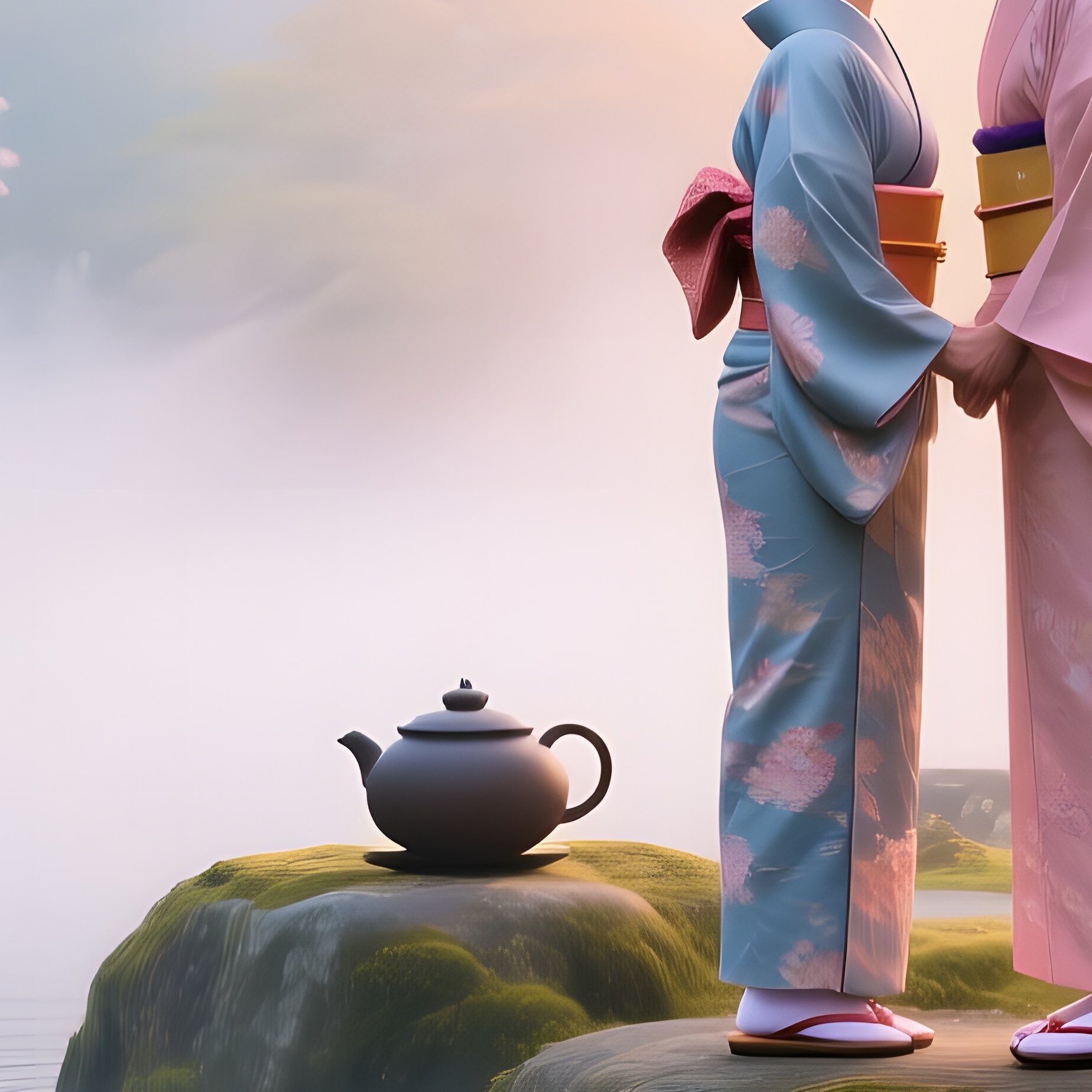 Serene Japanese Tea Garden At Dawn Kiss Under Cherry Blossoms - Full Resolution Quality Preview