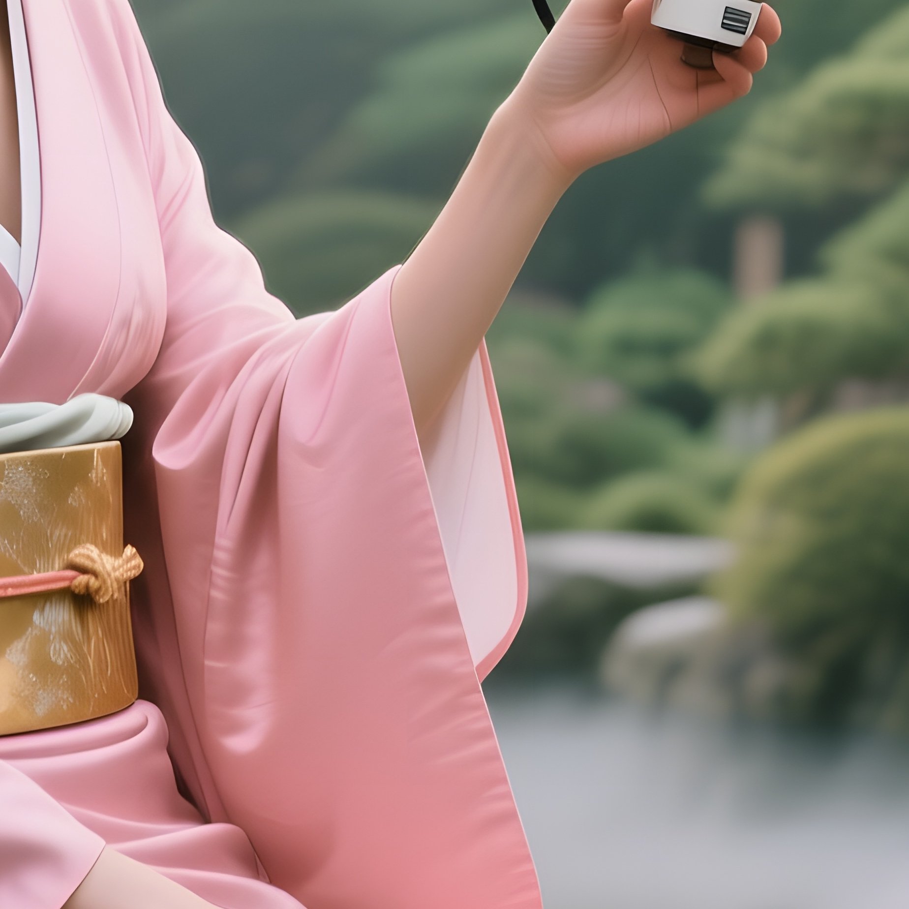 Serene Japanese Tea Garden Sunrise Model Kimono Surveillance Camera - Full Resolution Quality Preview