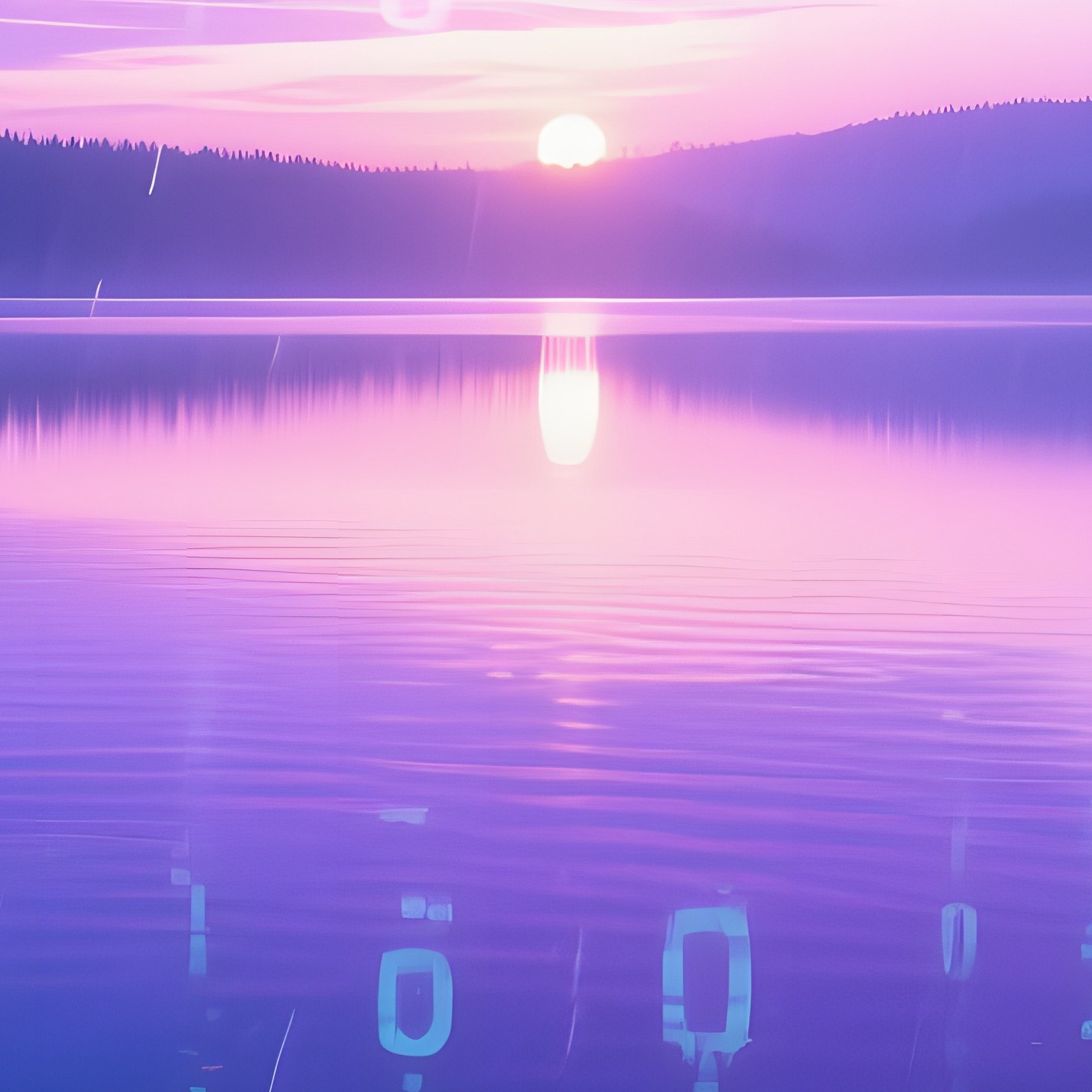 Serene Lake At Dawn Binary Rain Digital Fish Malware - Full Resolution Quality Preview