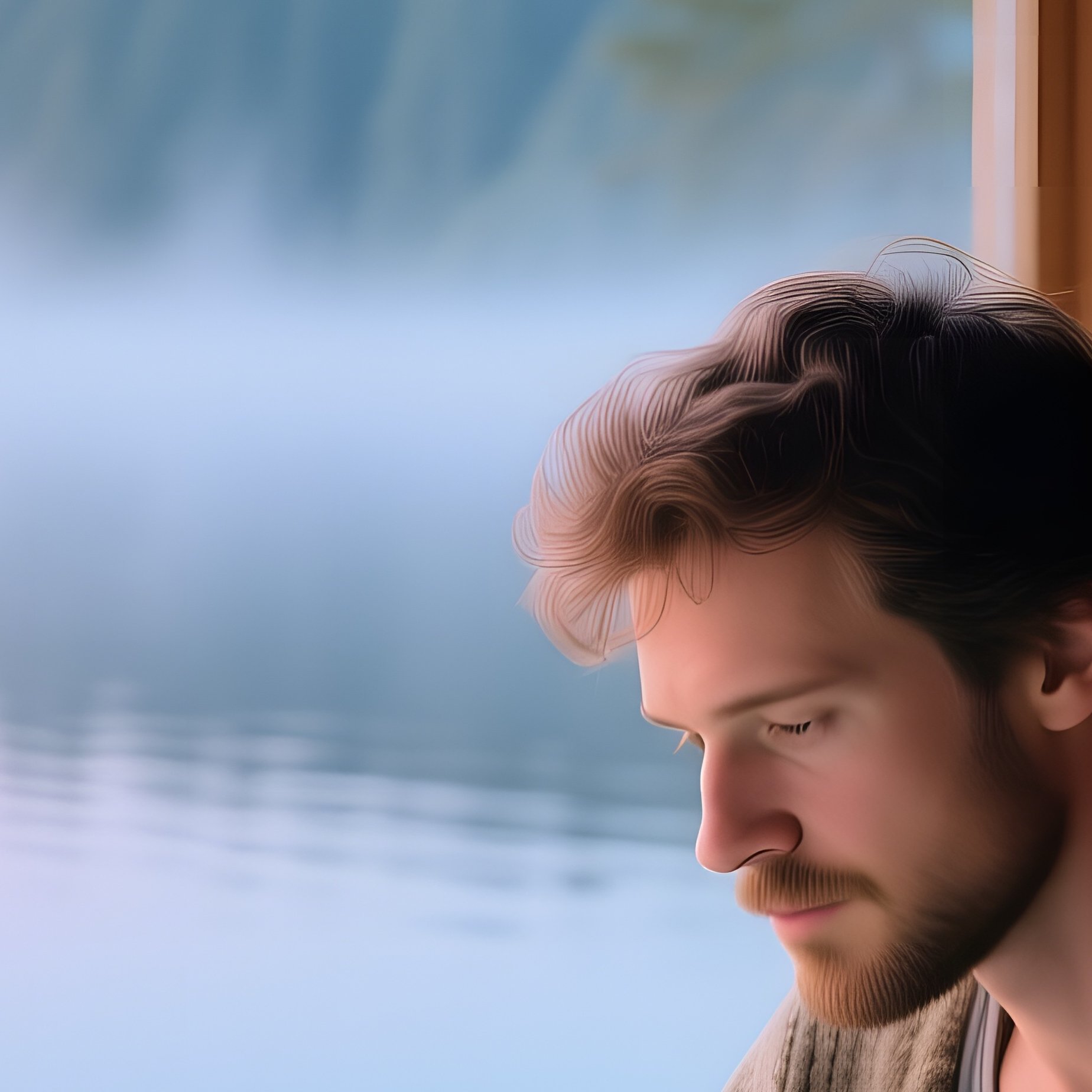 Serene Lakeside Cabin Office At Dawn - Full Resolution Quality Preview