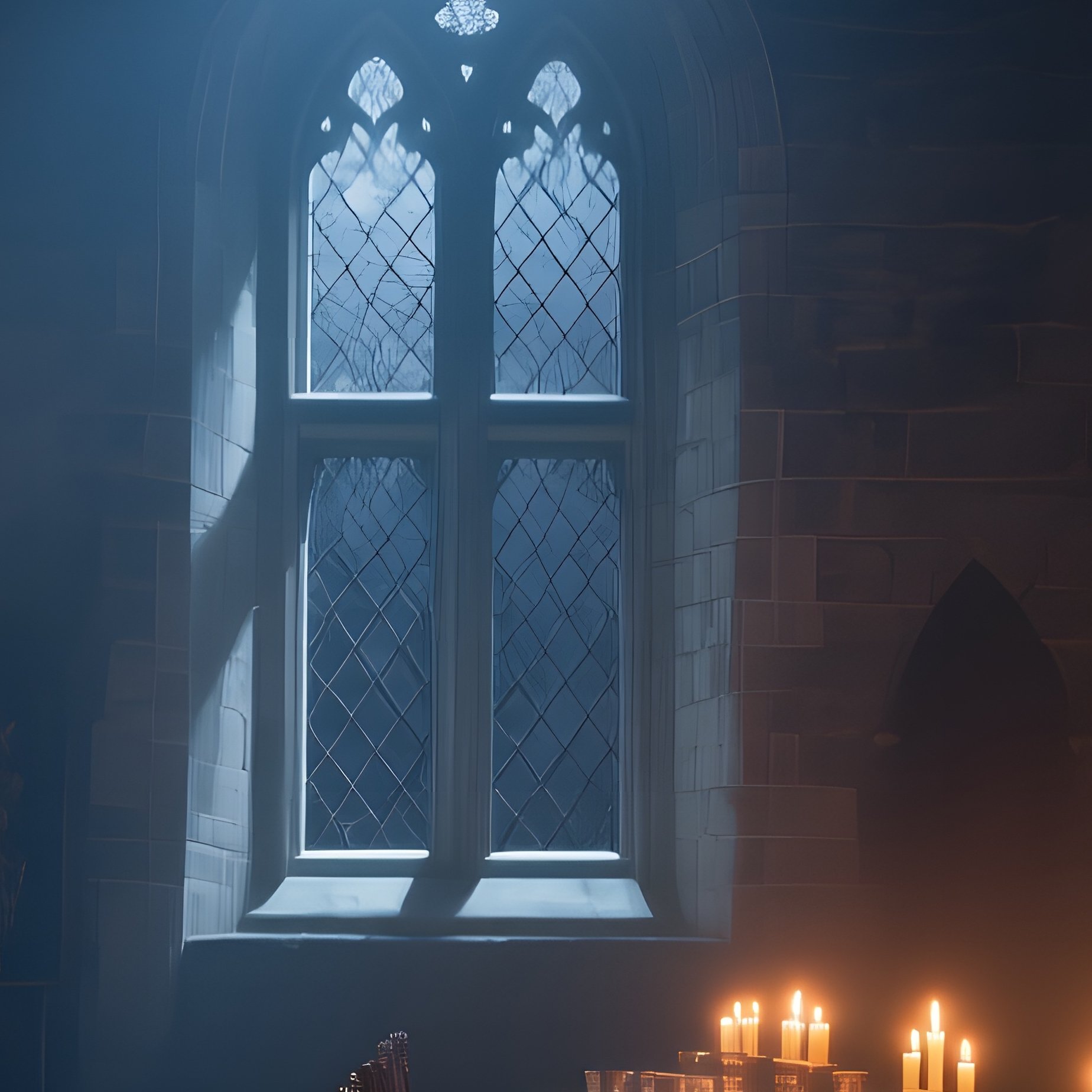 Serene Moonlit Night Medieval Castle Great Hall - Full Resolution Quality Preview