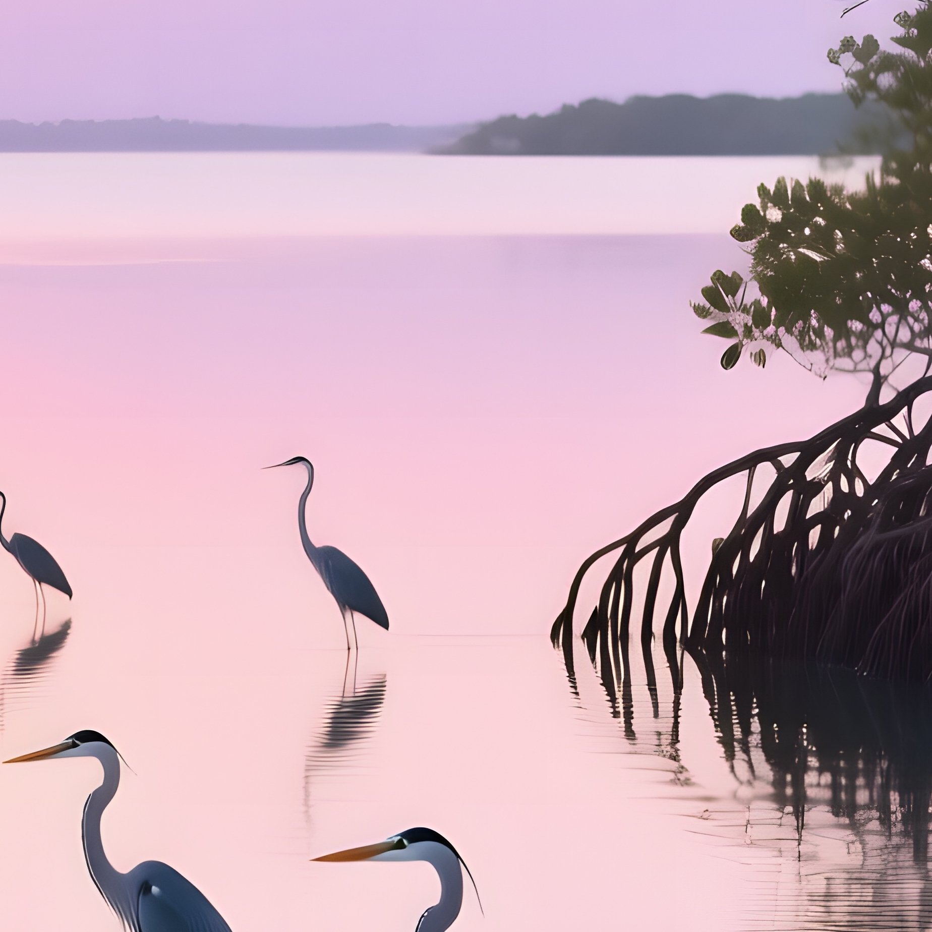 Serene Sunrise Over Glassy Lagoon Surrounded By Mangroves - Full Resolution Quality Preview