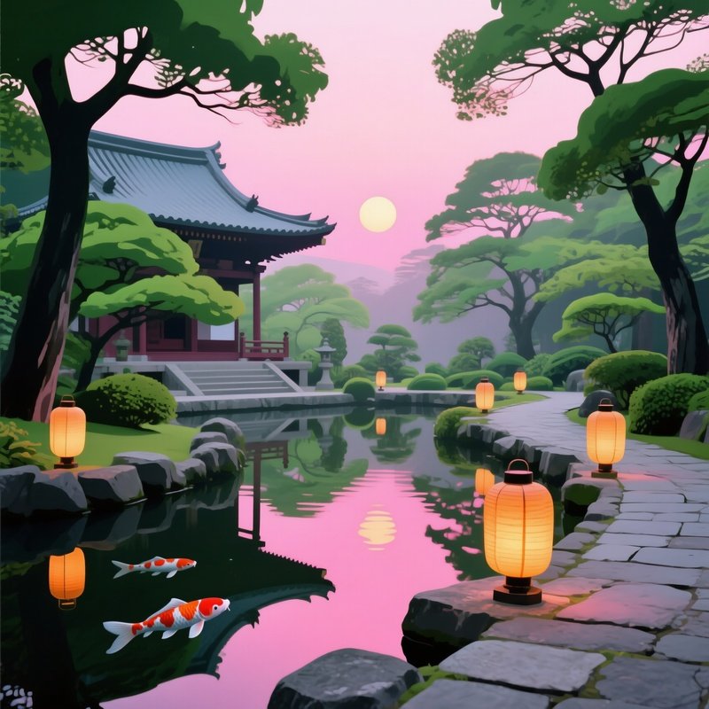 Serene Temple Garden At Dawn