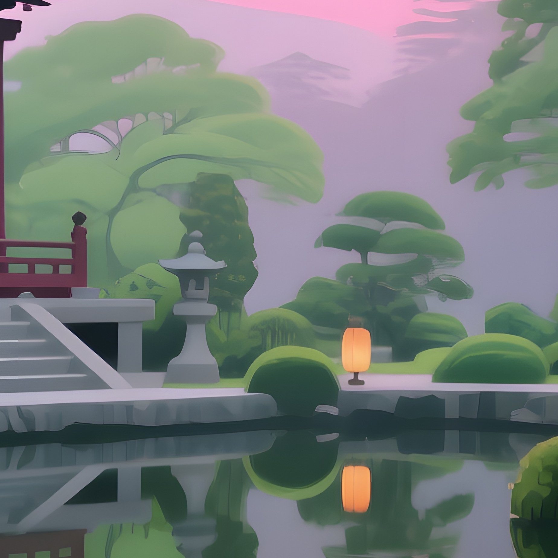 Serene Temple Garden At Dawn - Full Resolution Quality Preview