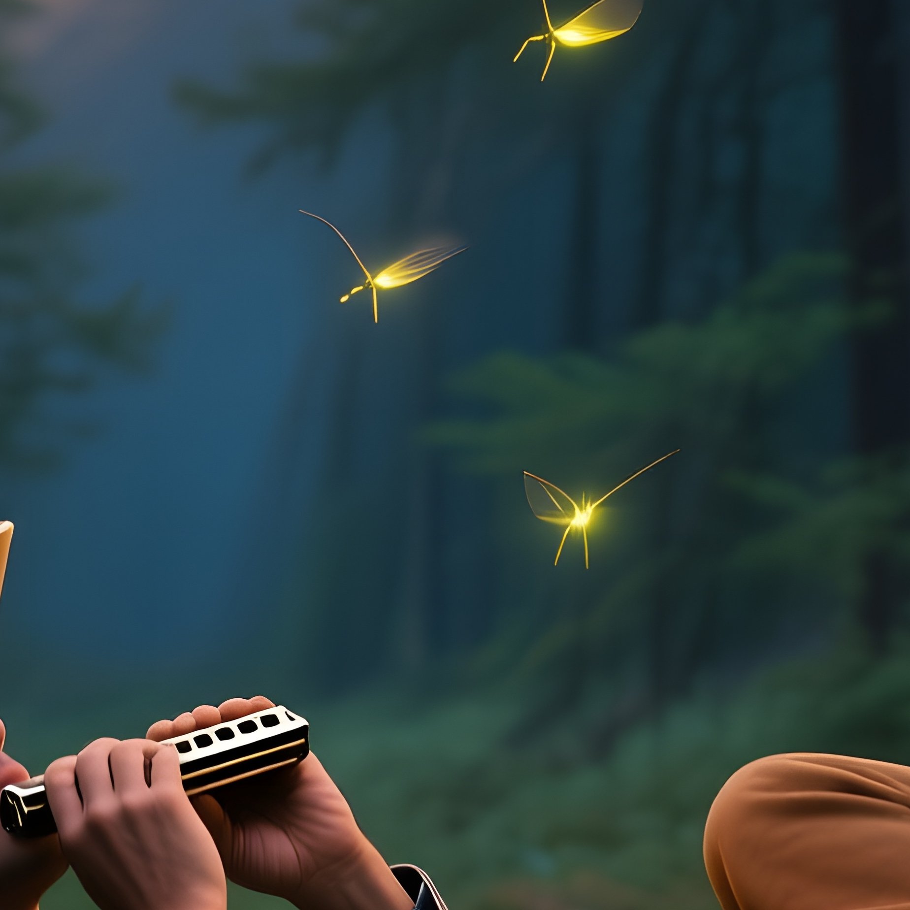 Serene Twilight Pine Forest Fireflies Cowboy Harmonica Oglala Sioux Woman Lullaby - Full Resolution Quality Preview