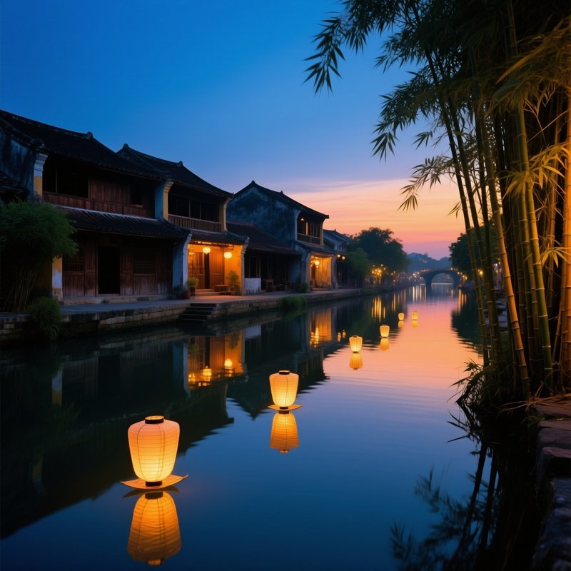 Serene Twilight Scene Hoi An Canal
