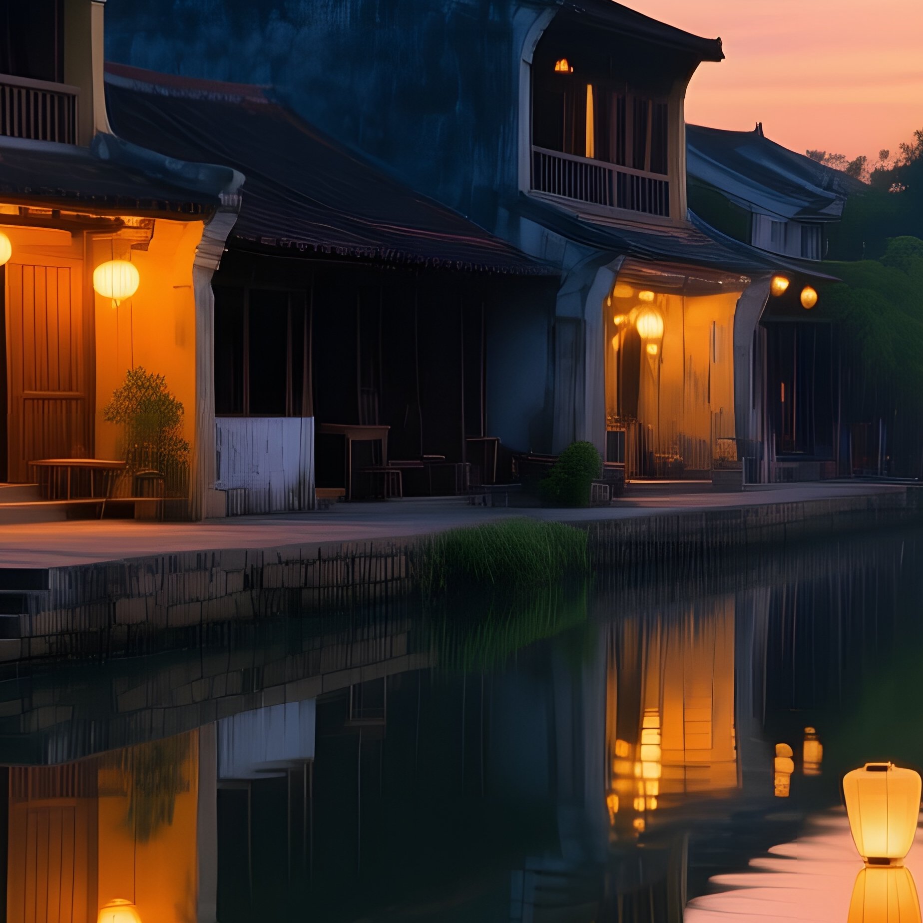 Serene Twilight Scene Hoi An Canal - Full Resolution Quality Preview