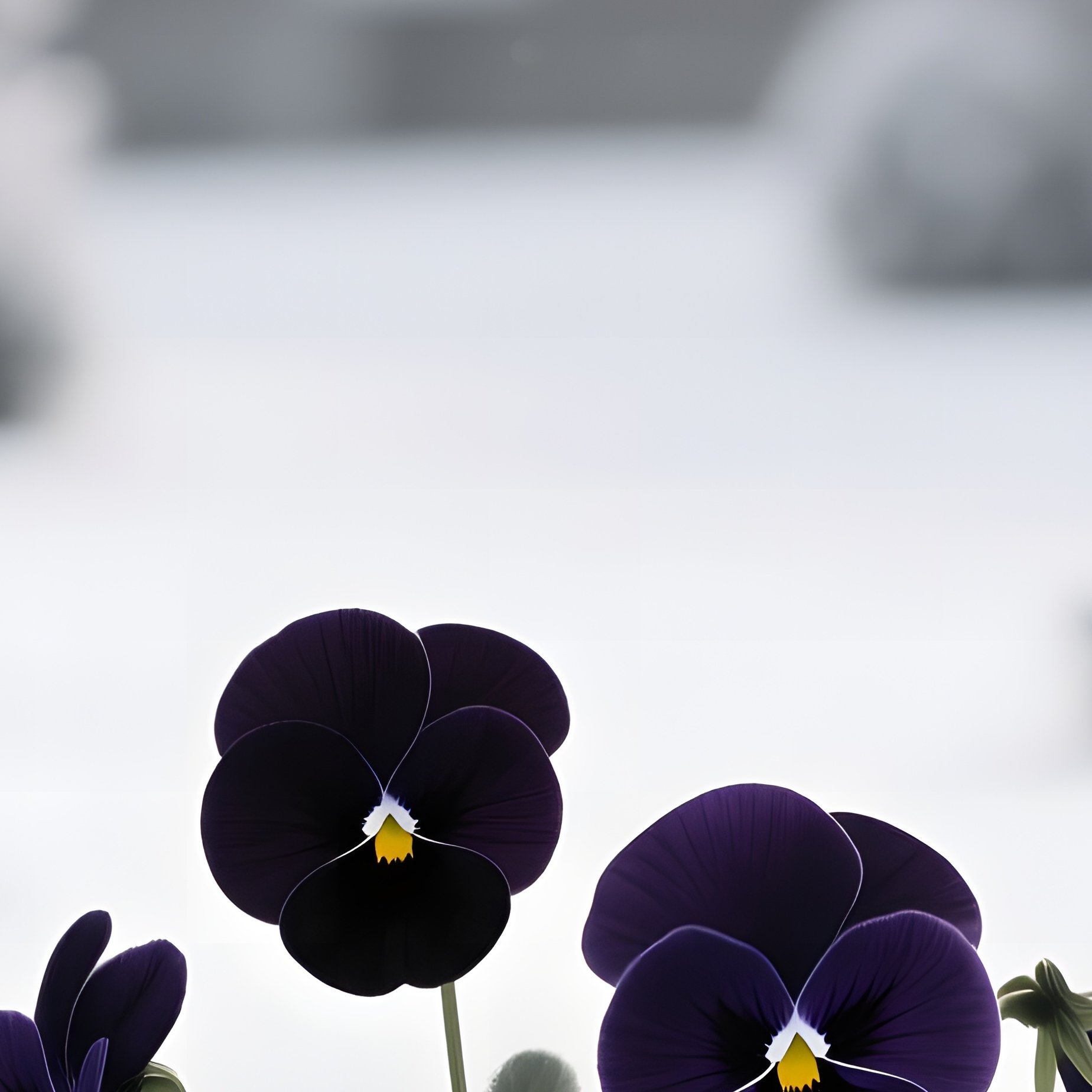 Serene Winter Garden Hardy Pansies Push Through Snow - Full Resolution Quality Preview