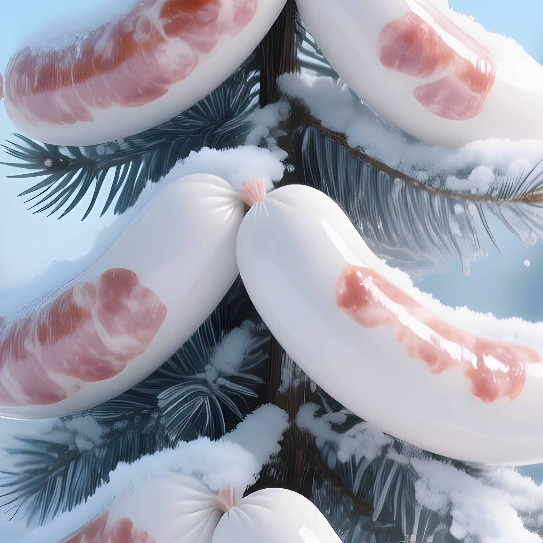 Serene Winter Pine Trees Made Of Pork Sausages - Full Resolution Quality Preview