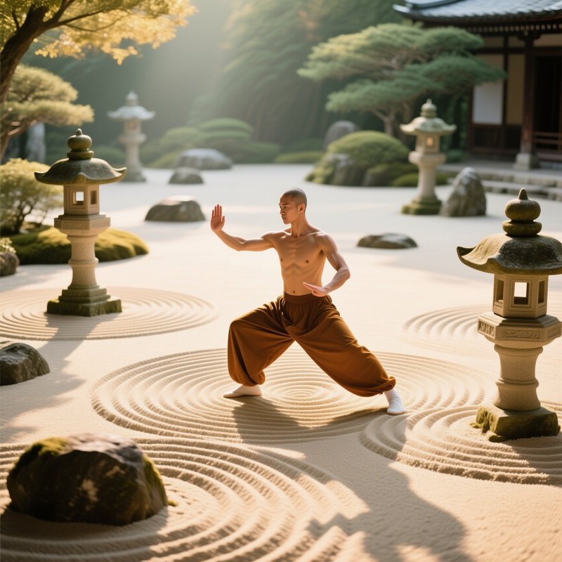 Serene Zen Garden Nude Monk Tai Chi Morning Light
