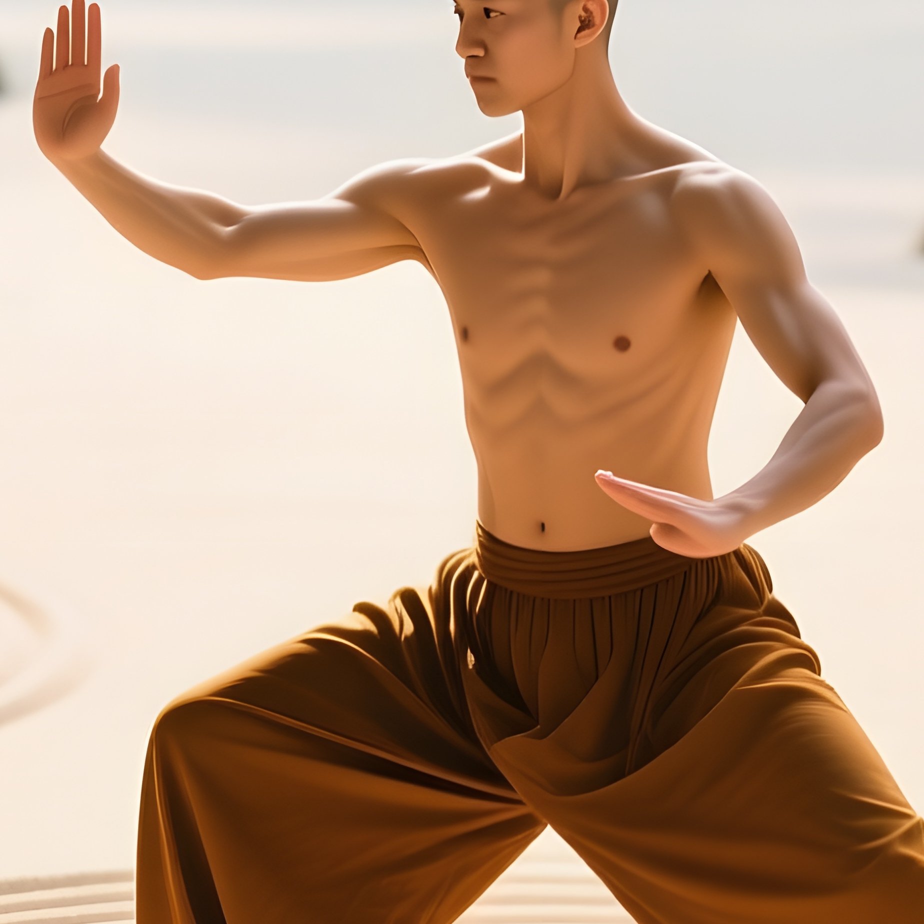 Serene Zen Garden Nude Monk Tai Chi Morning Light - Full Resolution Quality Preview
