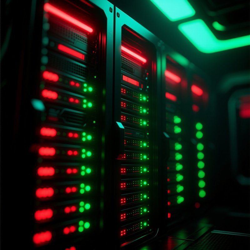 Server Led Lights Darkness Photorealistic Futuristic