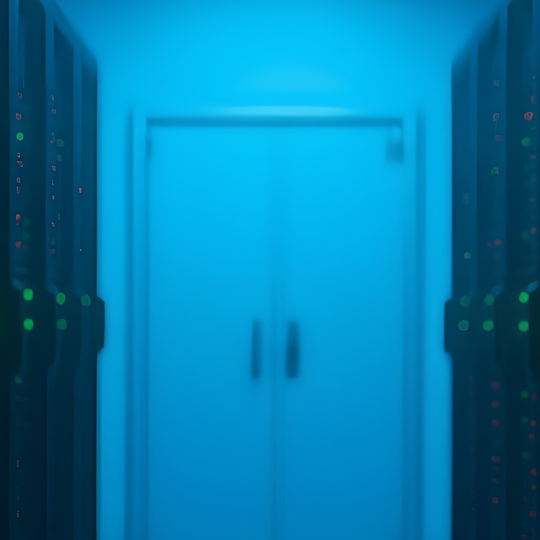 Server Room: A Cold, Blue Lit Server Room With Rows Of Black Racks And Blinking Green And Red Led Lights, Showing The Digital Backbone. - Full Resolution Quality Preview