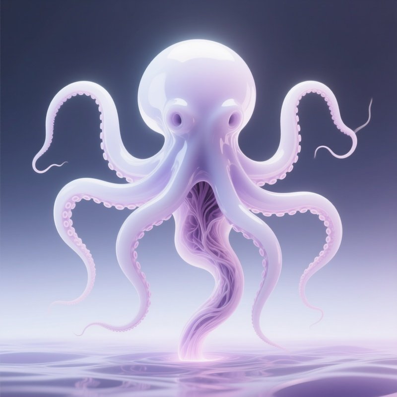 Seven Arm Octopus Pale Massive Body Hidden Extra Limb Abstract