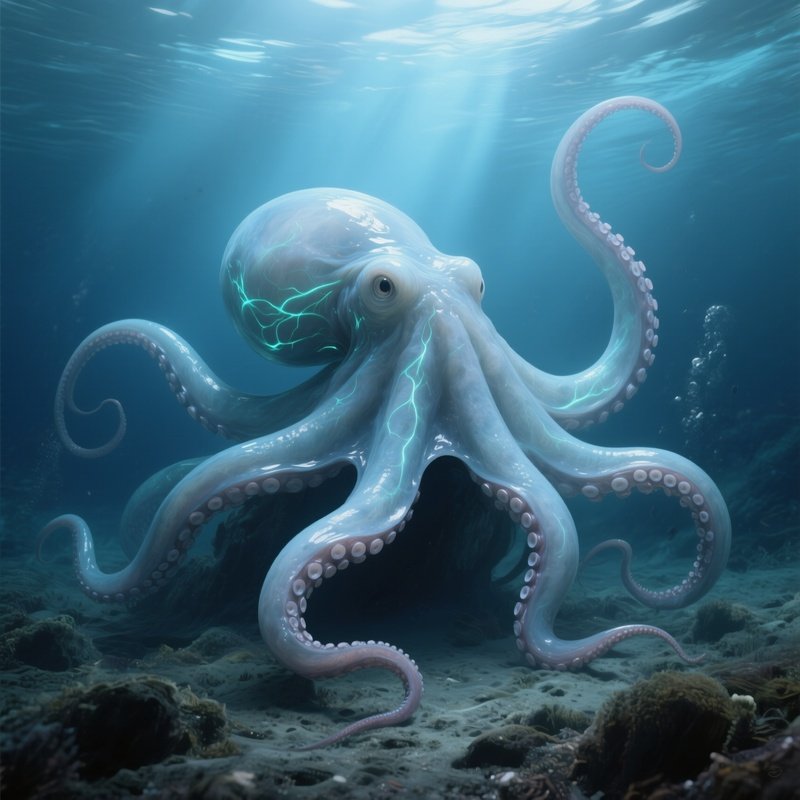 Seven Arm Octopus Pale Massive Body Hidden Extra Limb