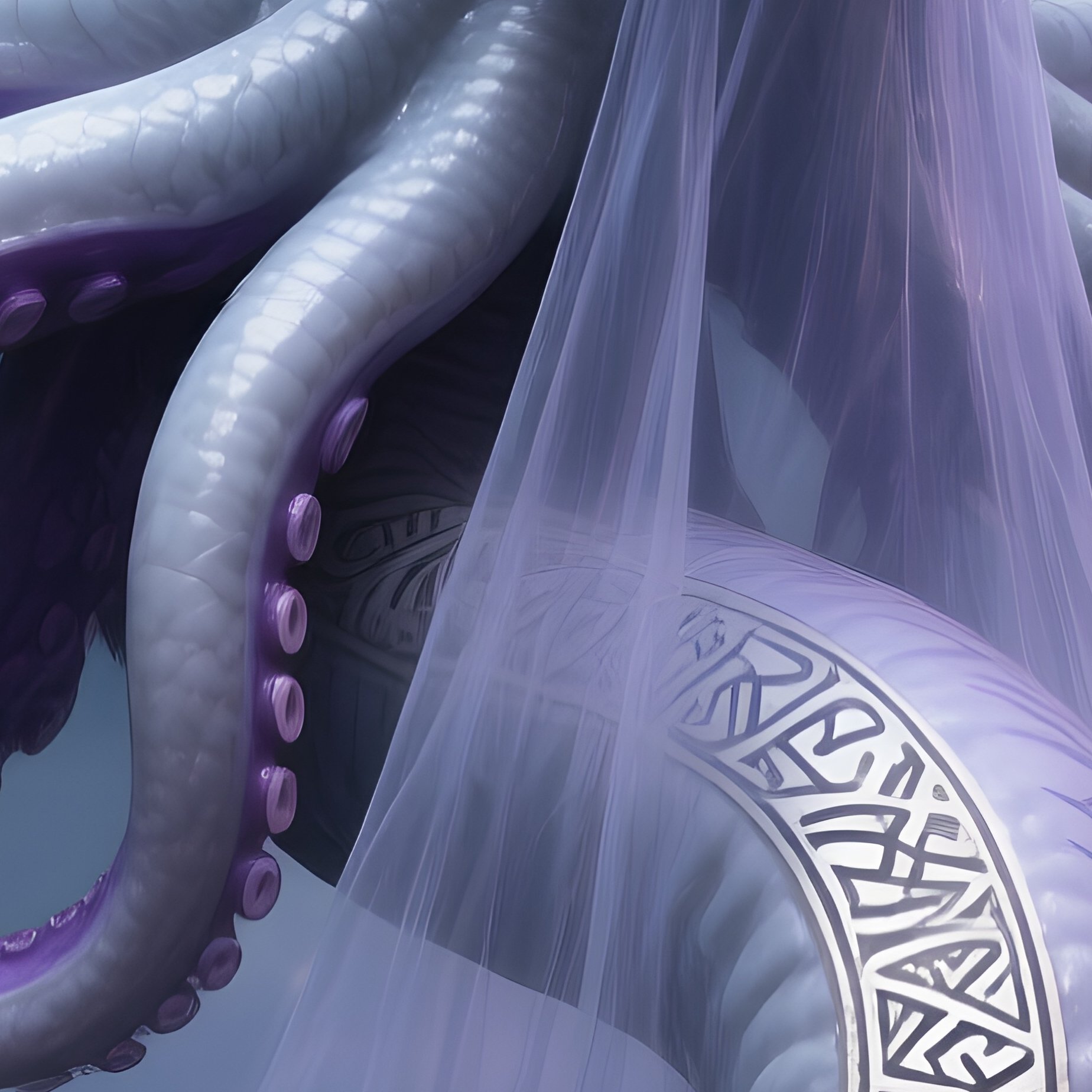 Seven Arm Octopus Pale Massive Body Hidden Extra Limb Mythical - Full Resolution Quality Preview