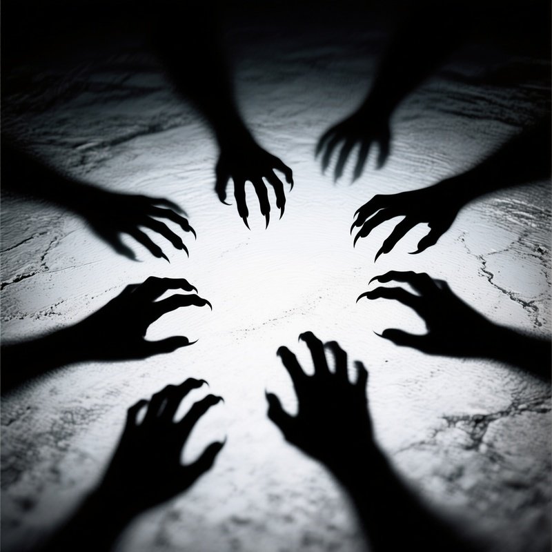 Shadowy Hands Reaching Towards A Central Point Shadows Hands