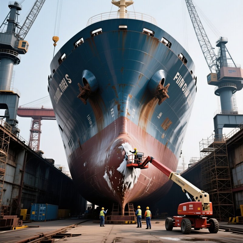 Shipyard Drydock Massive Container Ship Repairs